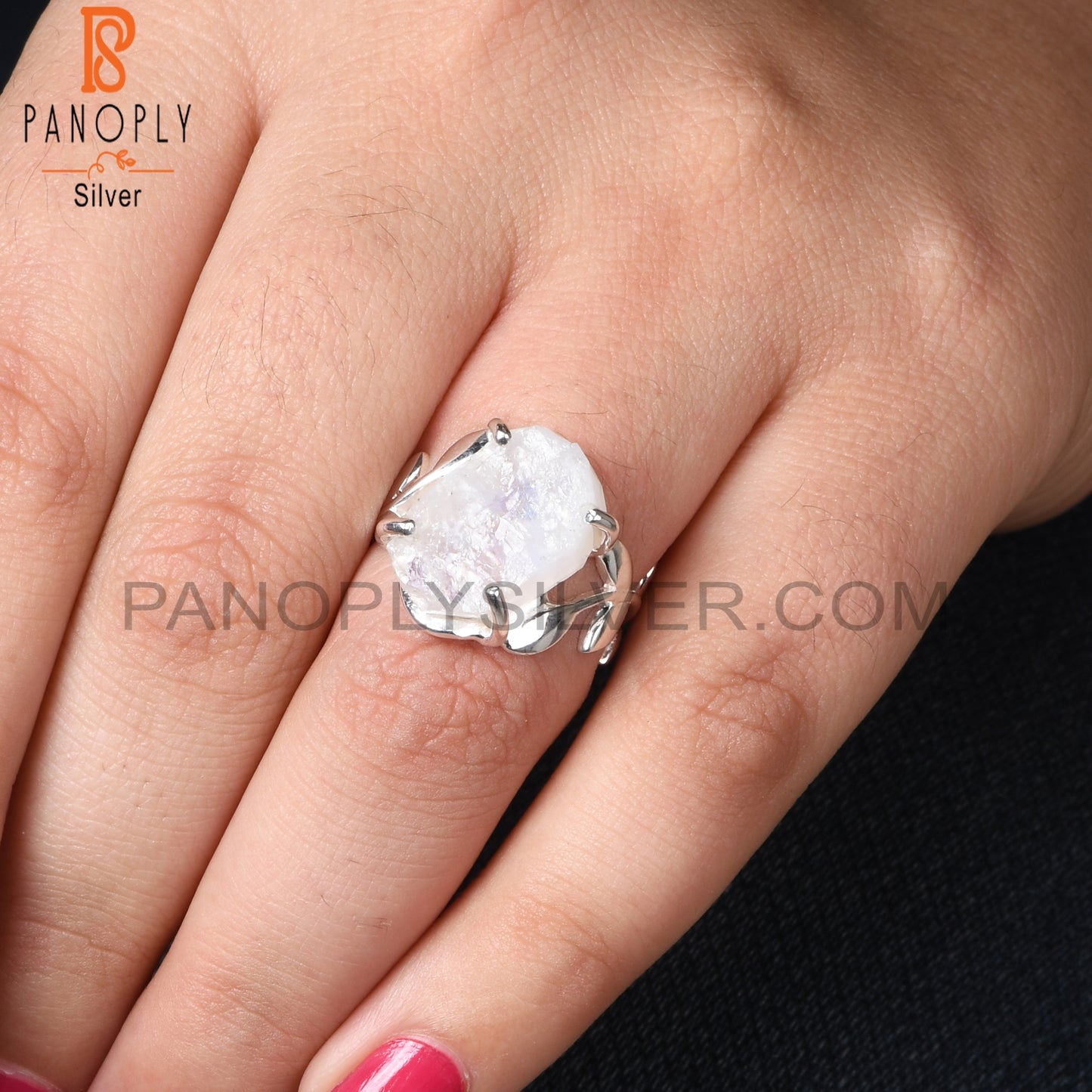 Branch Rose Quartz Rough 925 Sterling Silver Leaf Ring