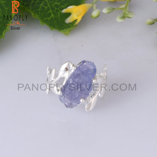 Branch Tanzanite Rough 925 Sterling Silver Leaf Ring