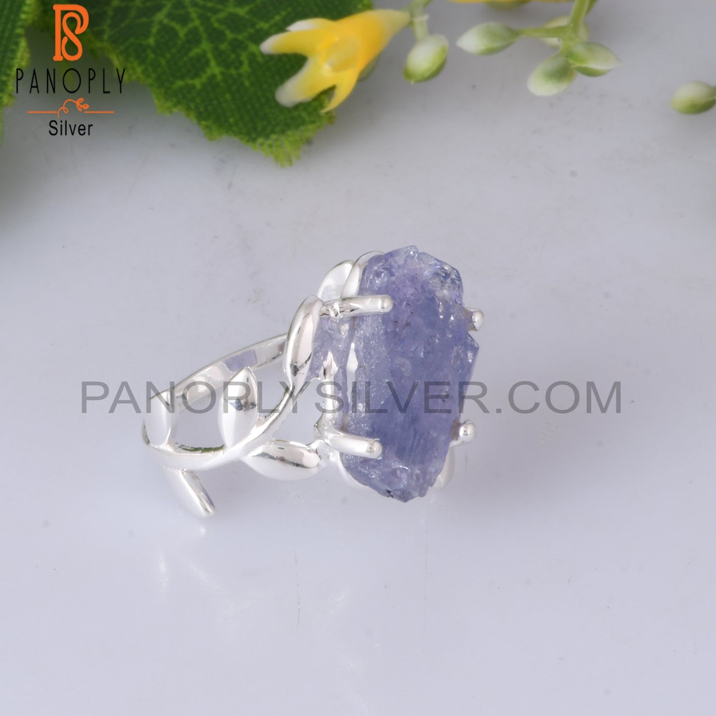 Branch Tanzanite Rough 925 Sterling Silver Leaf Ring