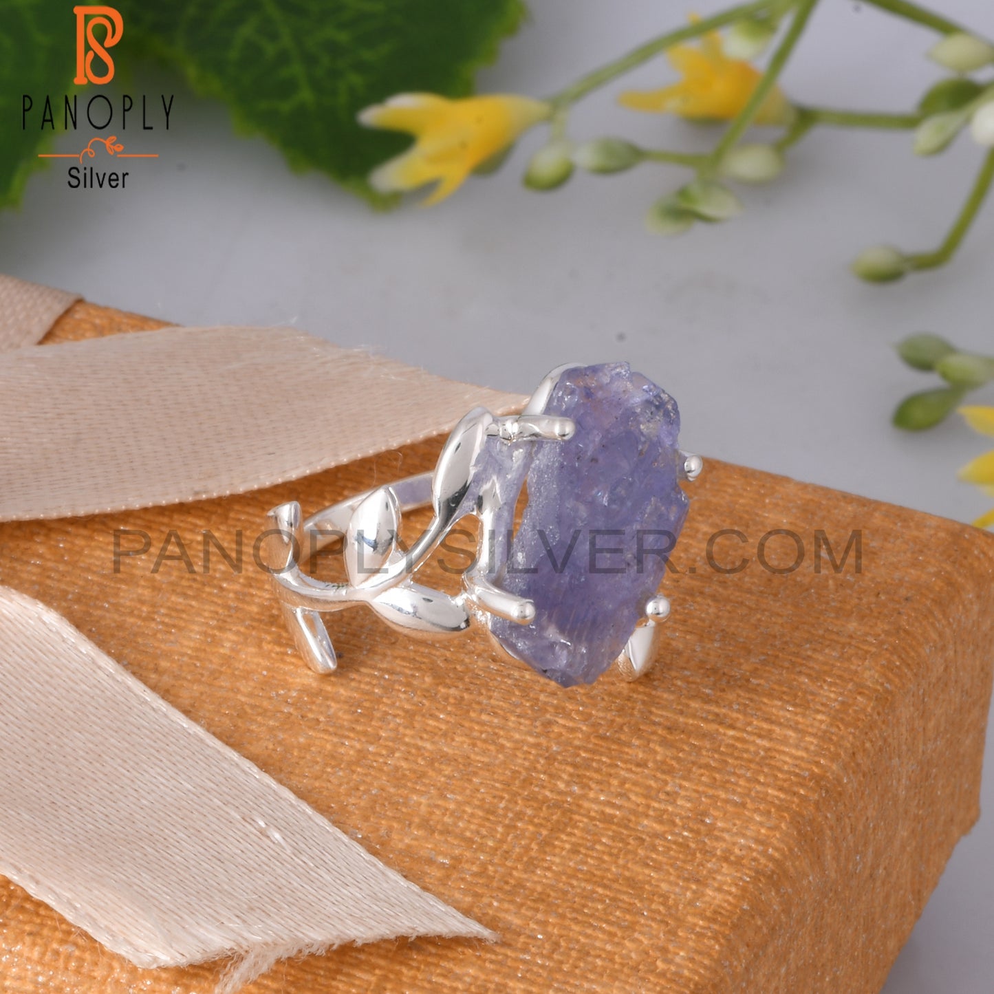 Branch Tanzanite Rough 925 Sterling Silver Leaf Ring
