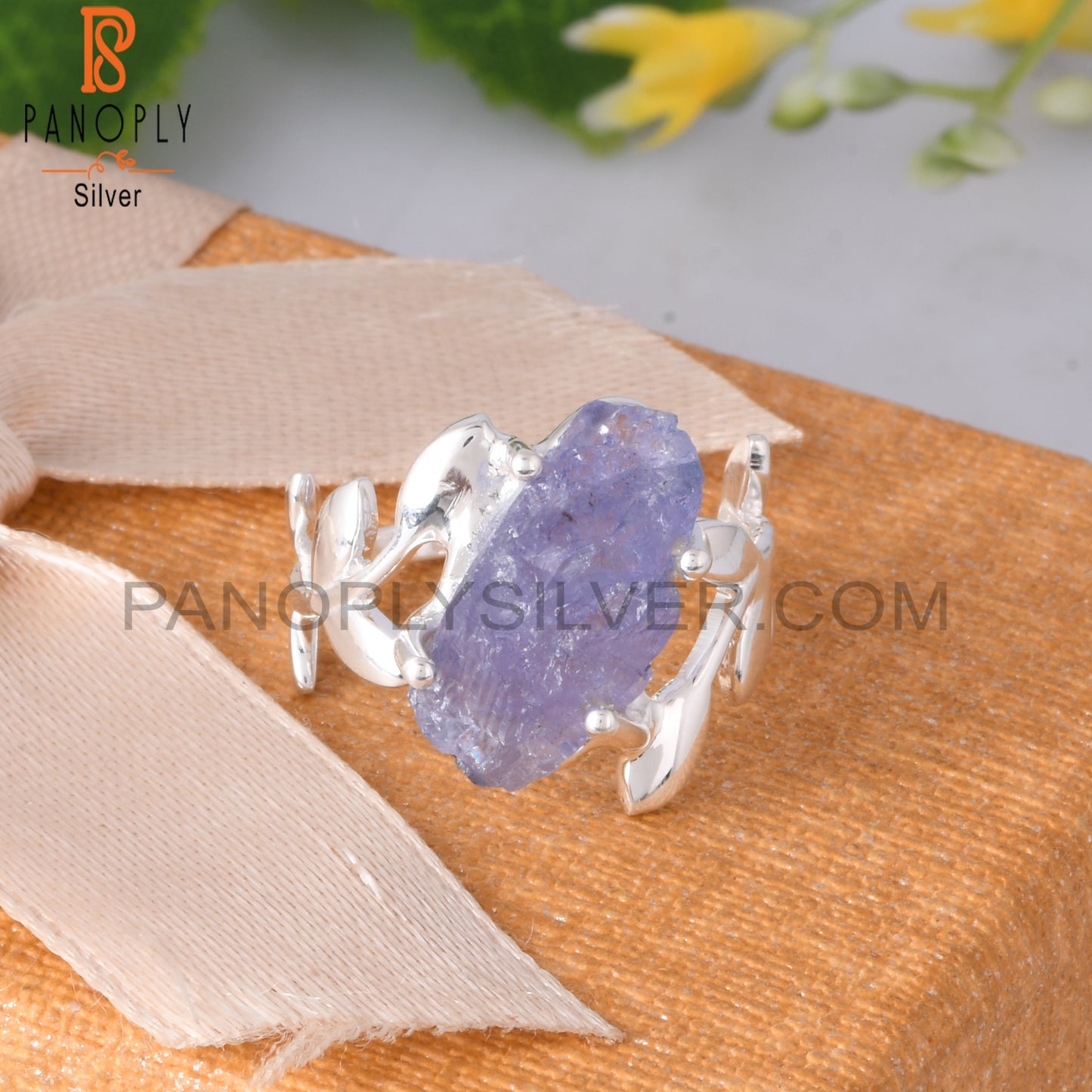 Branch Tanzanite Rough 925 Sterling Silver Leaf Ring