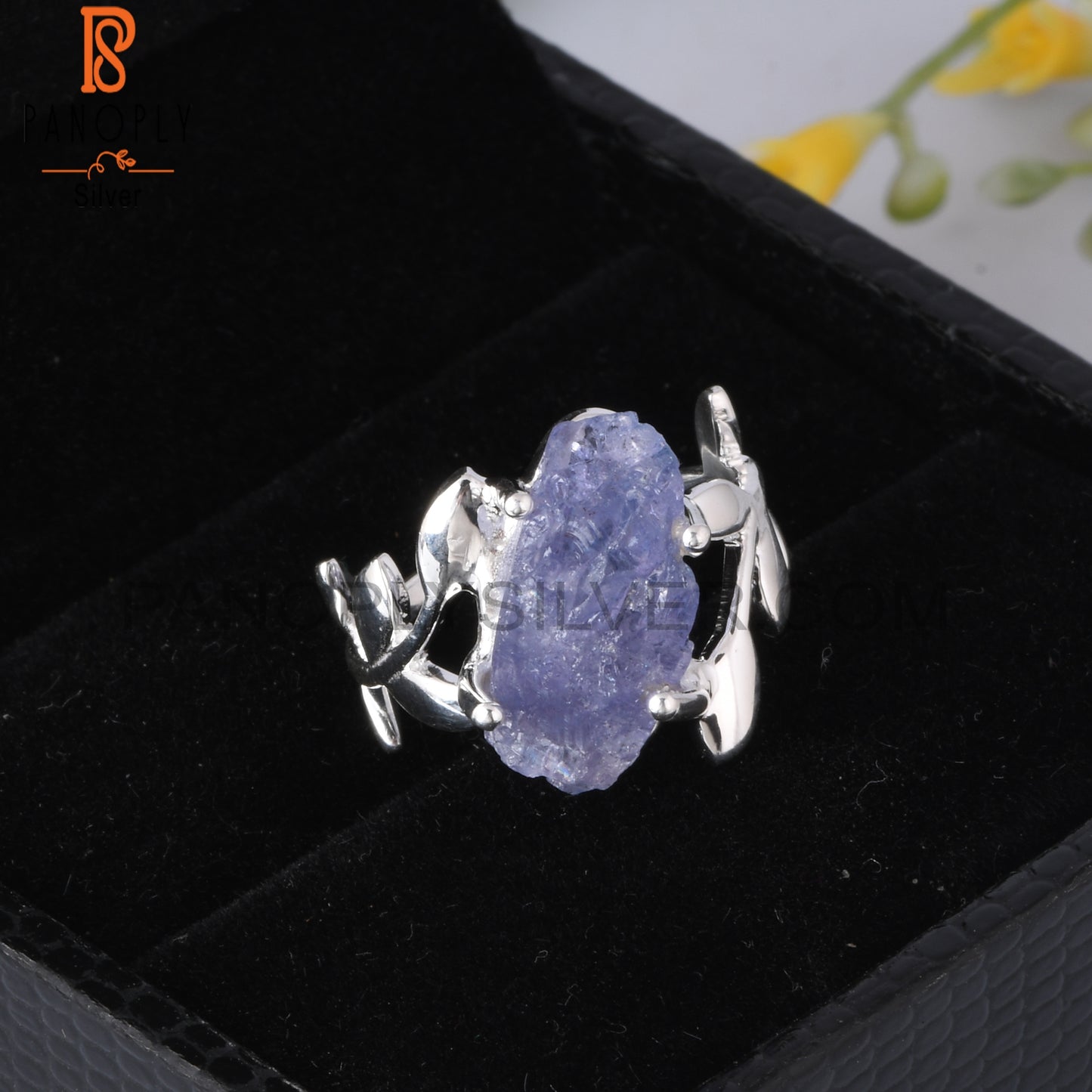 Branch Tanzanite Rough 925 Sterling Silver Leaf Ring