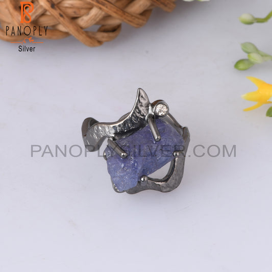 Tanzanite & Diamond 925 Sterling Silver Black Ring
