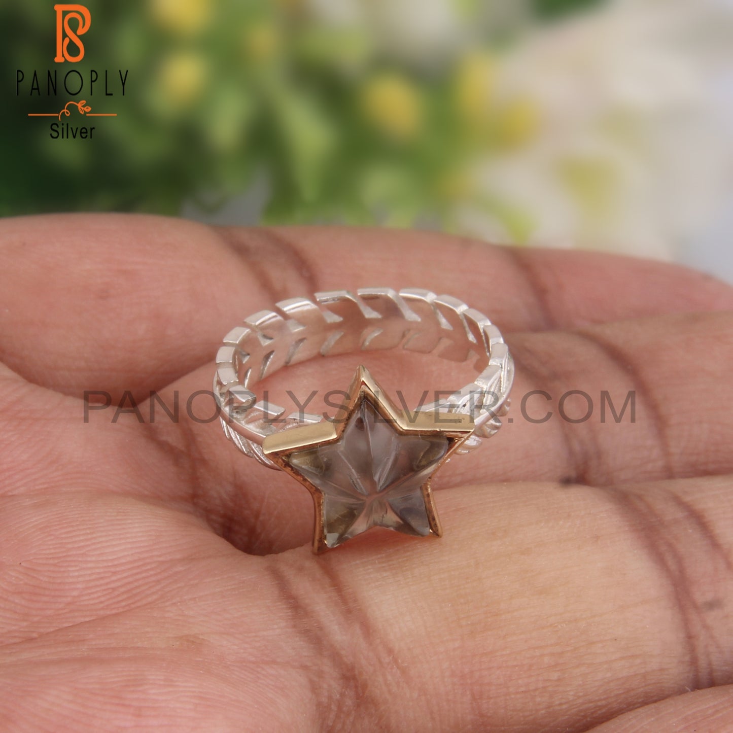 Green Amethyst Star Shape 925 Sterling Silver Ring