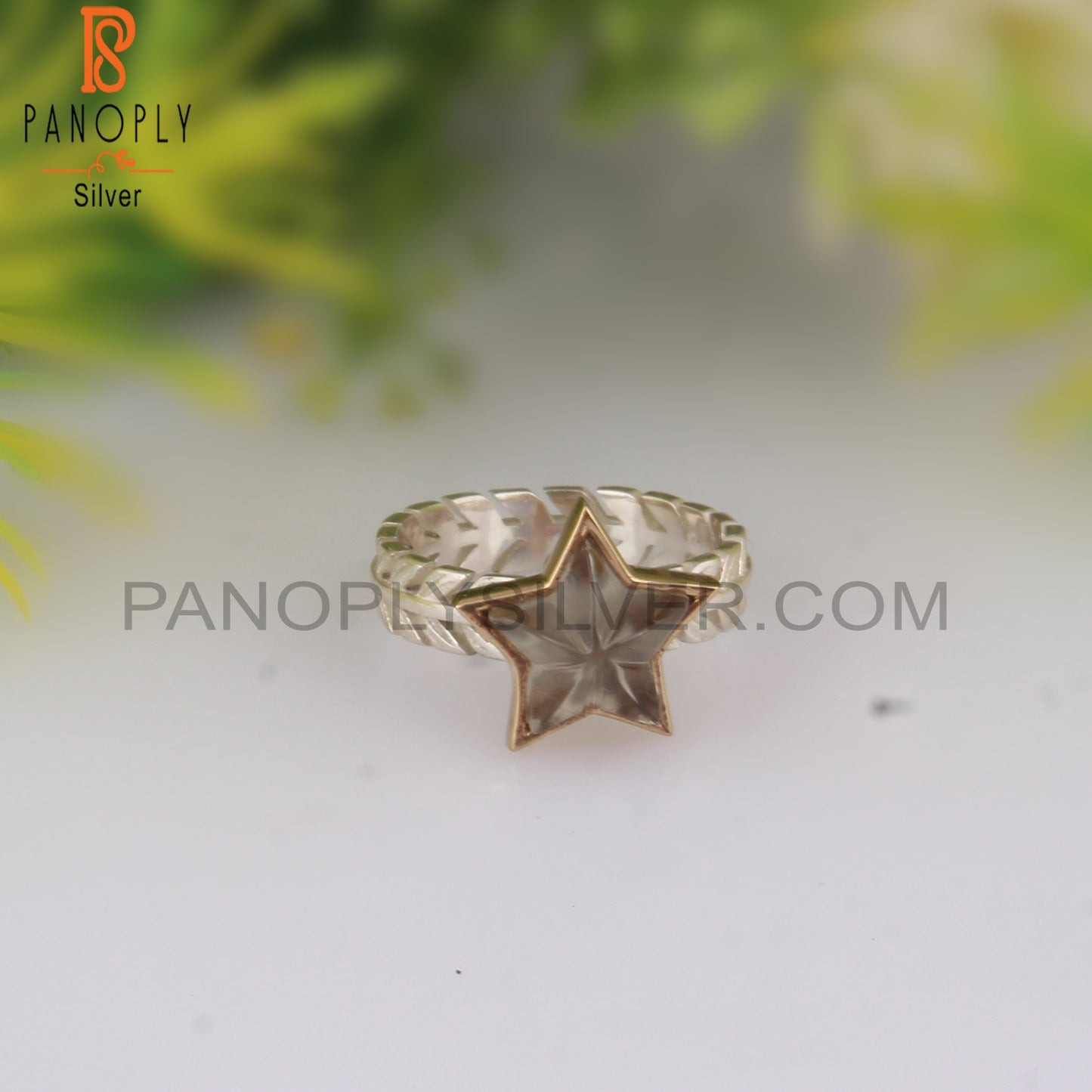 Green Amethyst Star Shape 925 Sterling Silver Ring