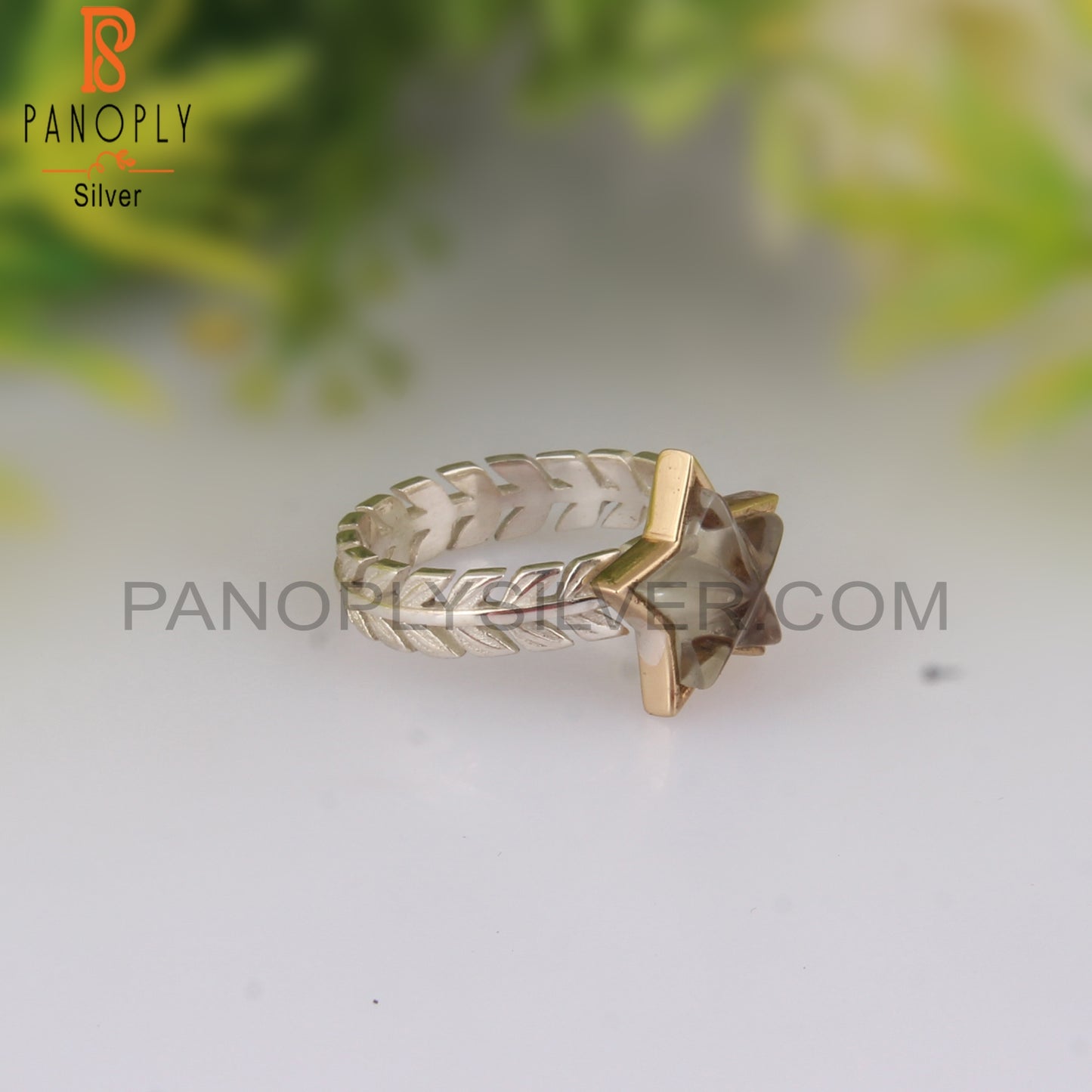 Green Amethyst Star Shape 925 Sterling Silver Ring