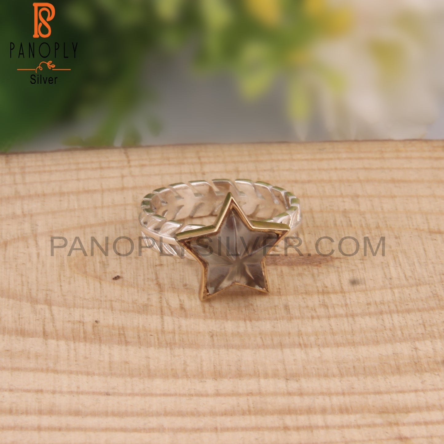 Green Amethyst Star Shape 925 Sterling Silver Ring