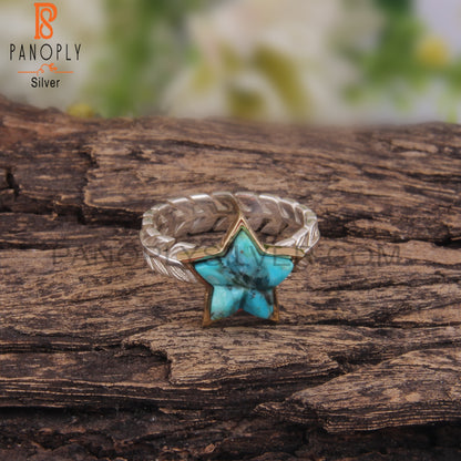 Kingman Turquoise Star Shape 925 Sterling Silver Ring