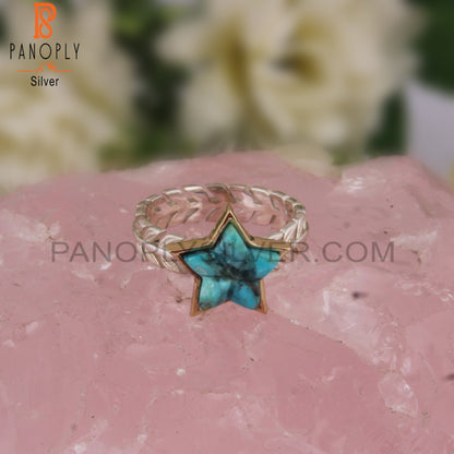 Kingman Turquoise Star Shape 925 Sterling Silver Ring