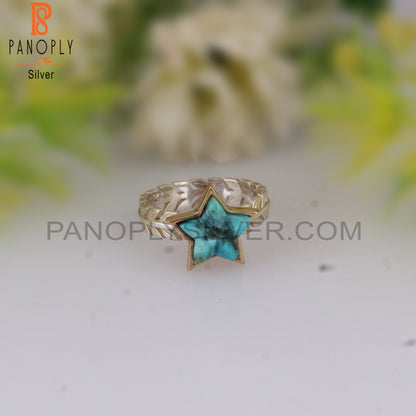 Kingman Turquoise Star Shape 925 Sterling Silver Ring