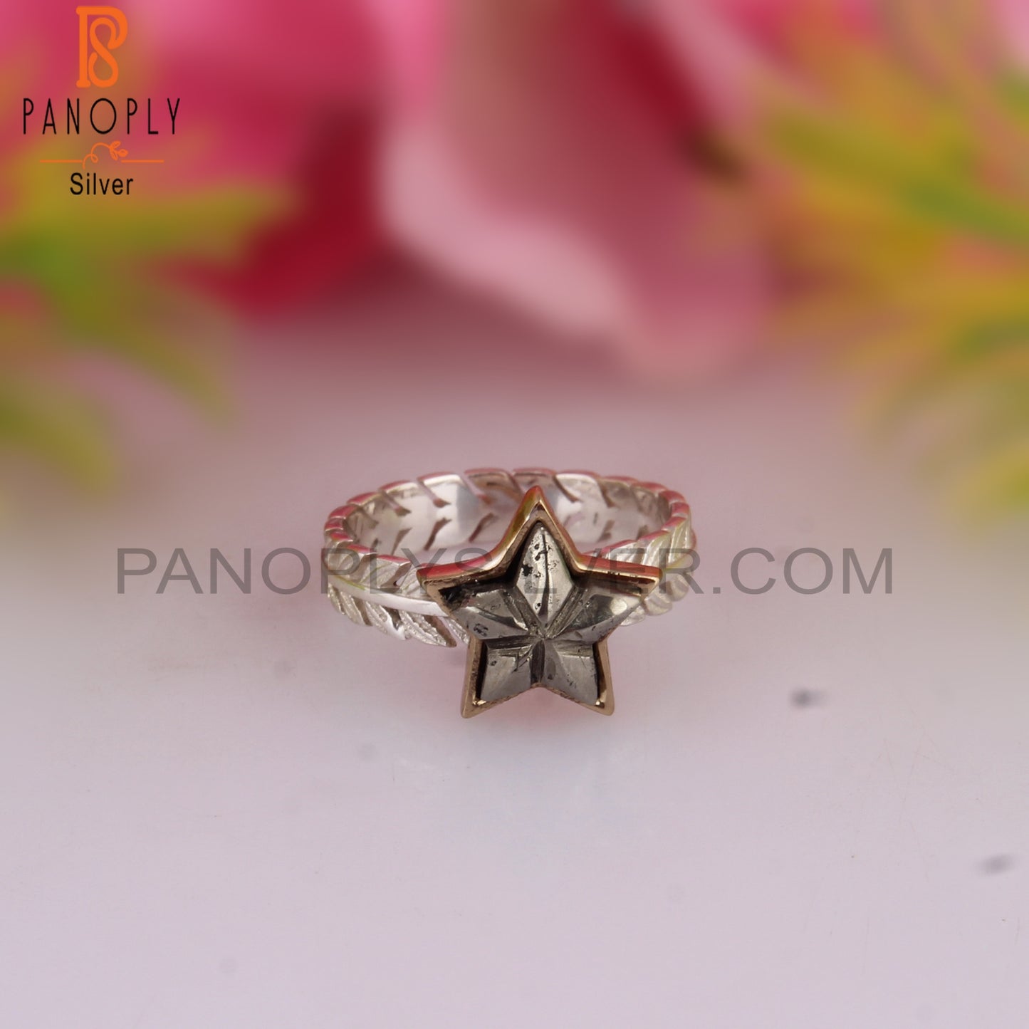 Pyrite Star Shape 925 Sterling Silver Hypoallergenic Ring