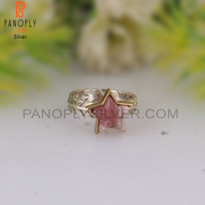 Rhodochrosite Star Shape 925 Sterling Silver Ring