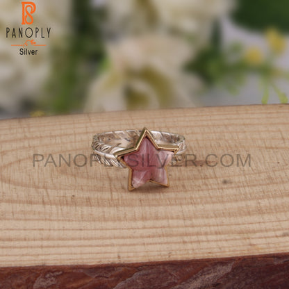 Rhodochrosite Star Shape 925 Sterling Silver Ring