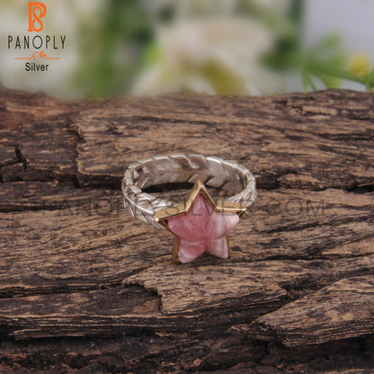 Rhodochrosite Star Shape 925 Sterling Silver Ring