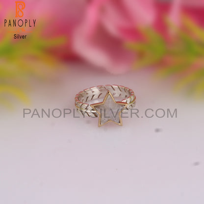 Rainbow Moonstone Star Shape 925 Sterling Silver Ring