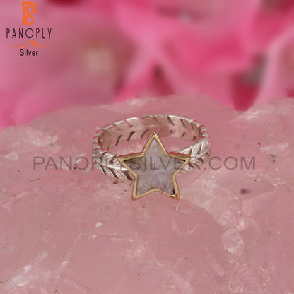 Rainbow Moonstone Star Shape 925 Sterling Silver Ring