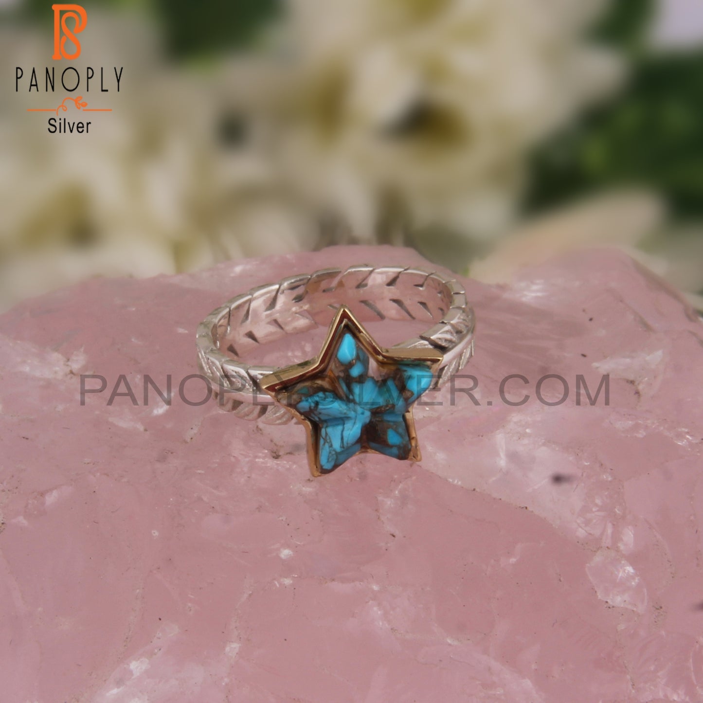Mojave Copper Pink Opal Turquoise Star 925 Silver Ring