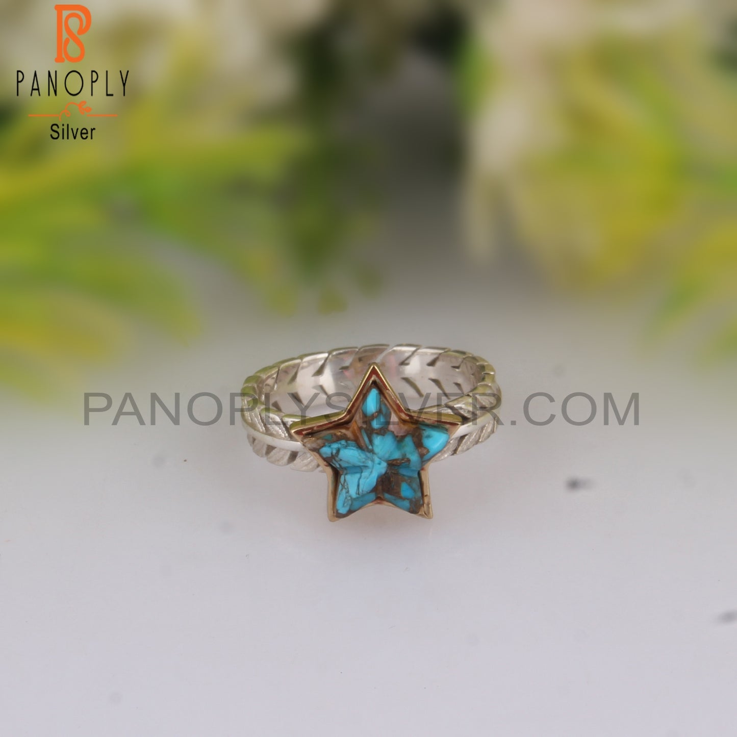 Mojave Copper Pink Opal Turquoise Star 925 Silver Ring