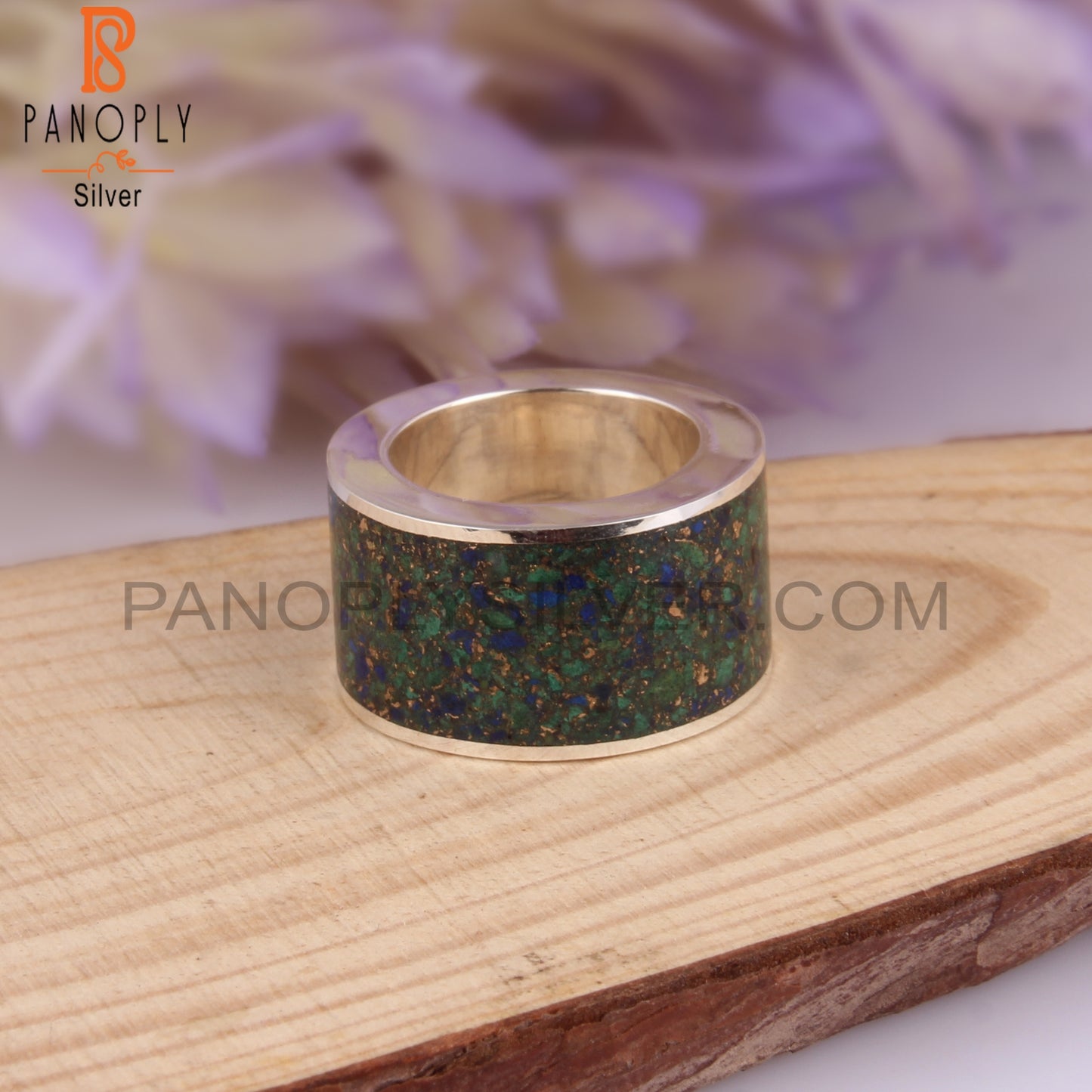 Mojave Copper Azurite Malachite 925 Sterling Silver Ring Band