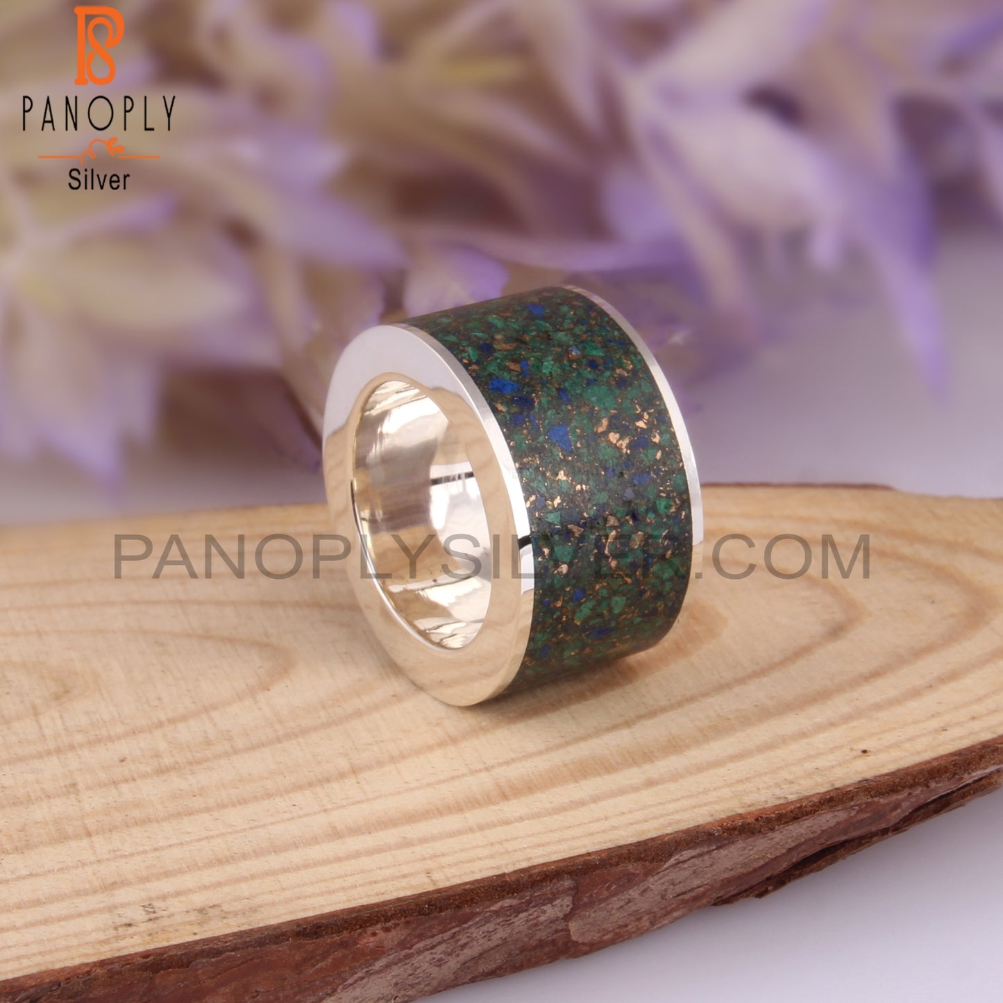 Mojave Copper Azurite Malachite 925 Sterling Silver Ring Band