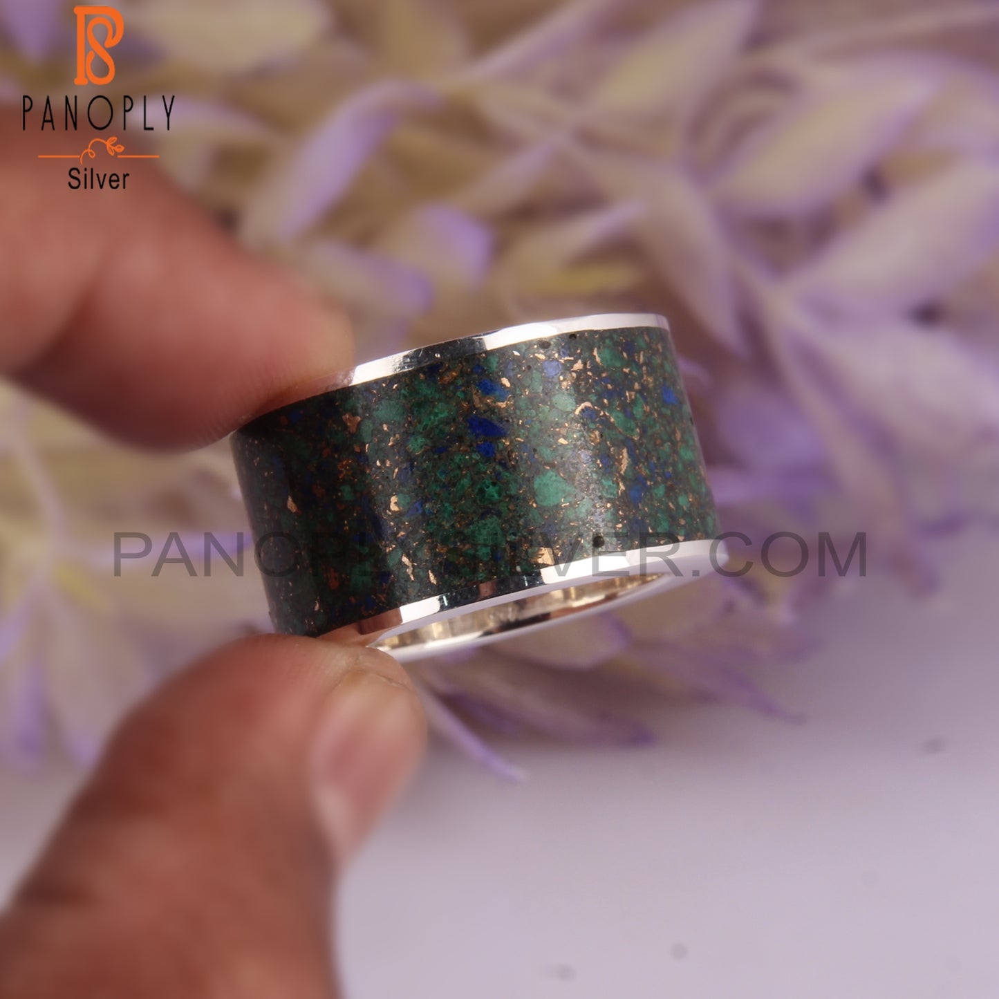 Mojave Copper Azurite Malachite 925 Sterling Silver Ring Band