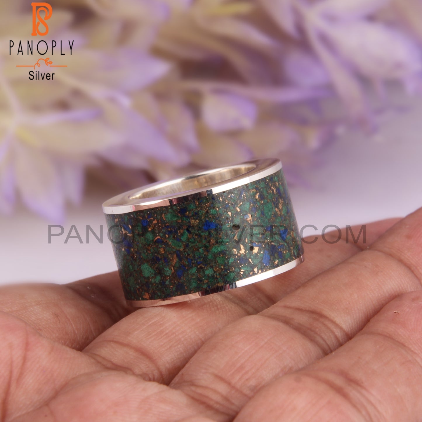 Mojave Copper Azurite Malachite 925 Sterling Silver Ring Band