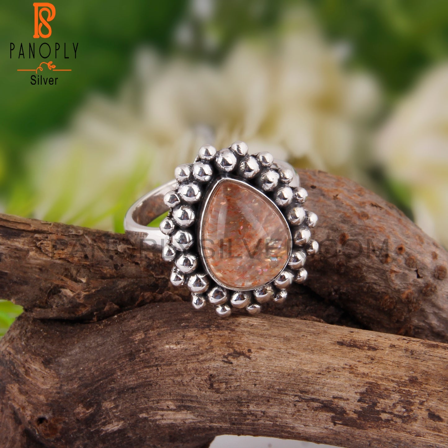 Doublet Sunstone Crystal Pear Shape 925 Sterling Silver Ring