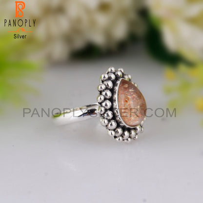 Doublet Sunstone Crystal Pear Shape 925 Sterling Silver Ring