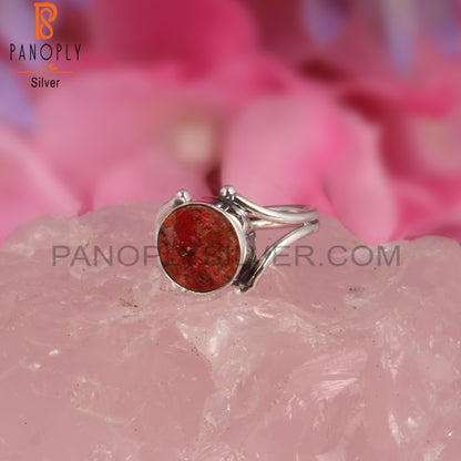 Sponge Coral Round Shape 925 Sterling Siver Ring