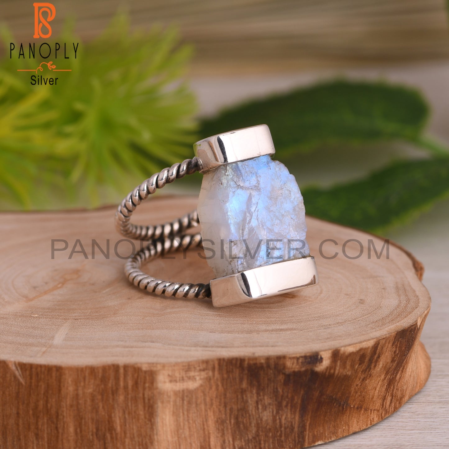 Rainbow Moonstone Rough Sterling Silver Ring