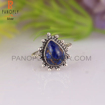 Mojave Copper Lapis Pear Shape Party Wear 925 Silver Ring