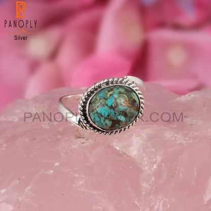 Pretty Boulder Turquoise Oval Shape 925 Sterling Silver Ring