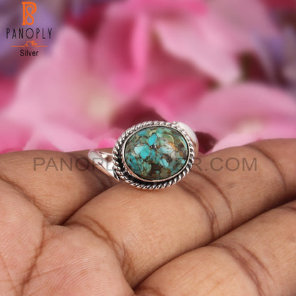 Pretty Boulder Turquoise Oval Shape 925 Sterling Silver Ring