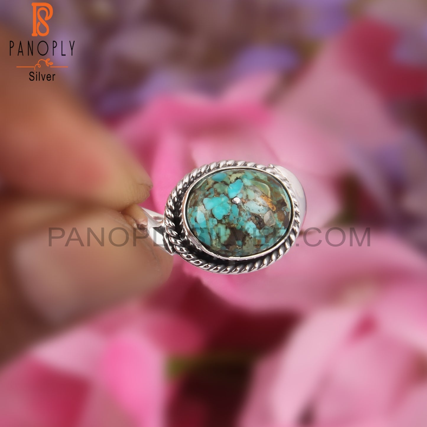 Pretty Boulder Turquoise Oval Shape 925 Sterling Silver Ring
