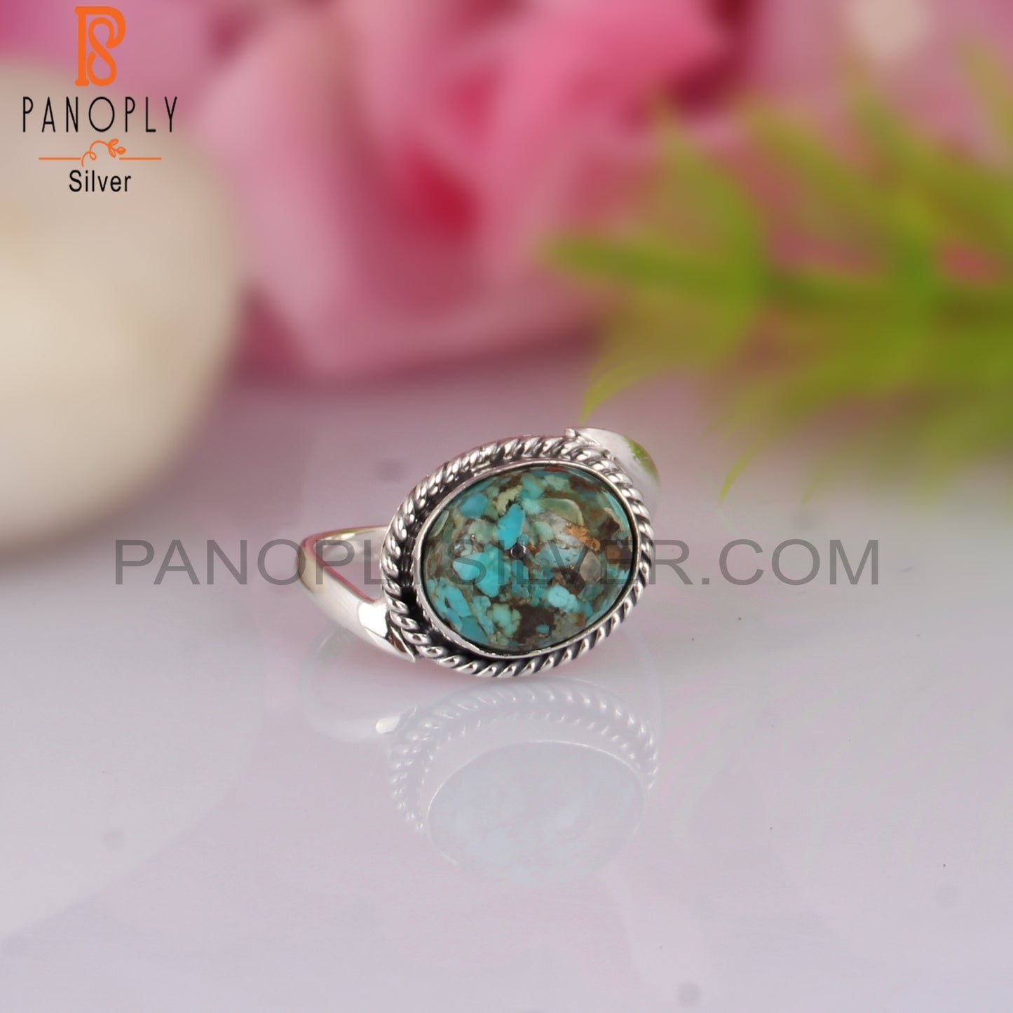 Pretty Boulder Turquoise Oval Shape 925 Sterling Silver Ring