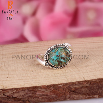 Pretty Boulder Turquoise Oval Shape 925 Sterling Silver Ring