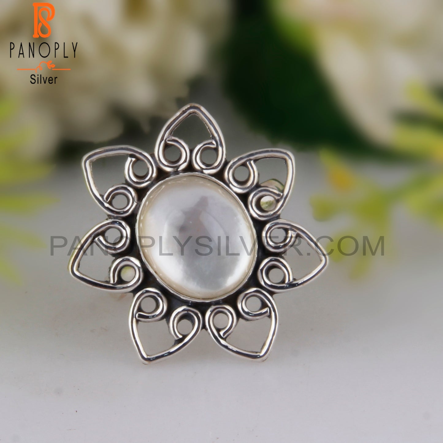 Doublet Mother Of Pearl Crystal 925 Sterling Silver Ring