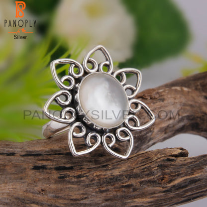 Doublet Mother Of Pearl Crystal 925 Sterling Silver Ring