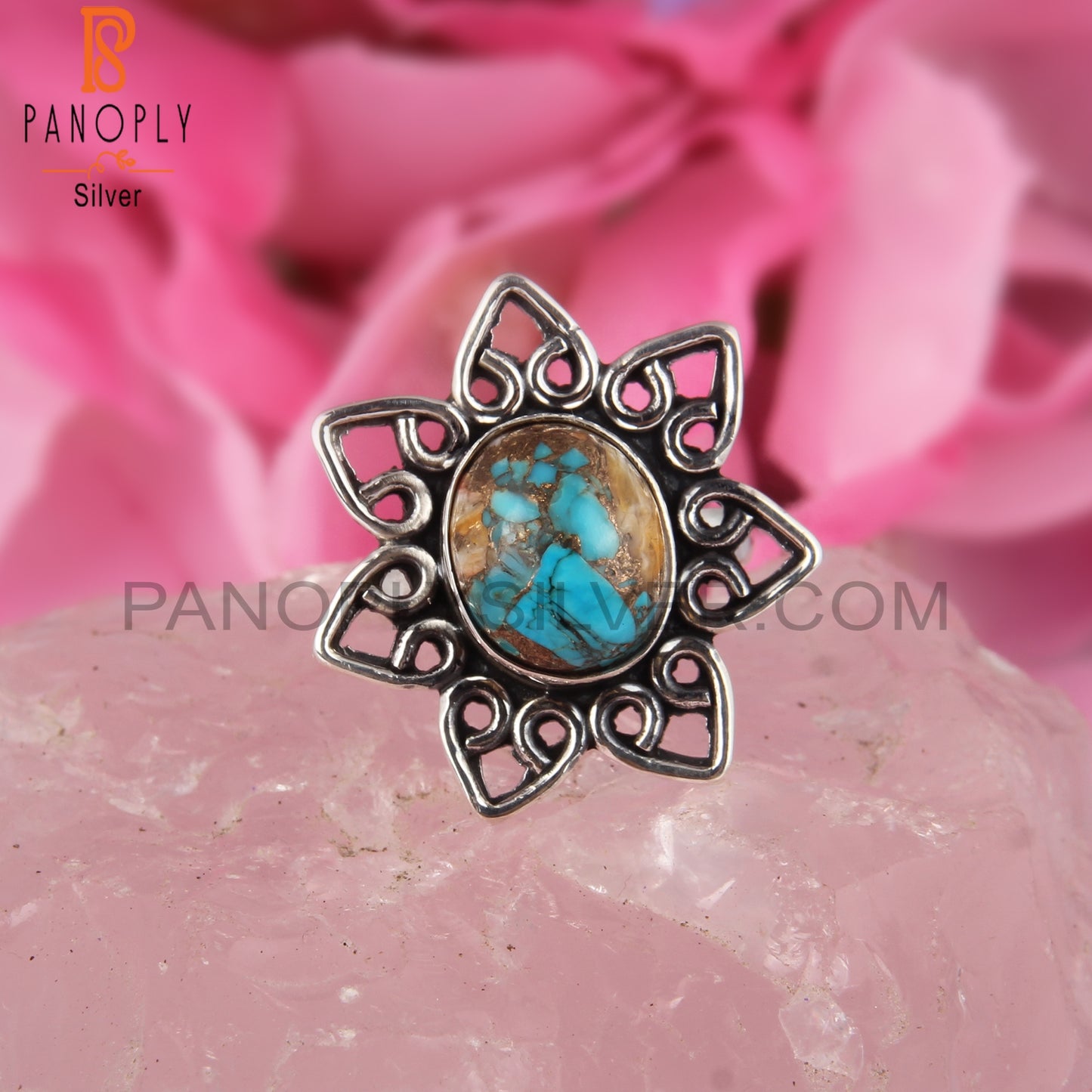 Mojave Copper Oyster Turquoise Stylish 925 Silver Ring