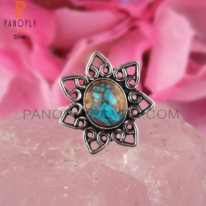 Mojave Copper Oyster Turquoise Stylish 925 Silver Ring
