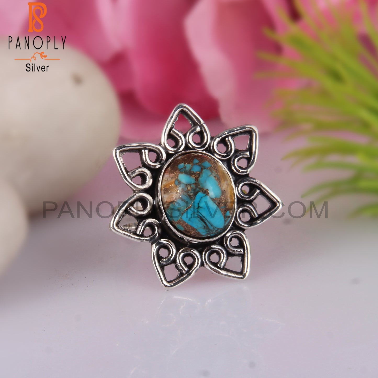 Mojave Copper Oyster Turquoise Stylish 925 Silver Ring