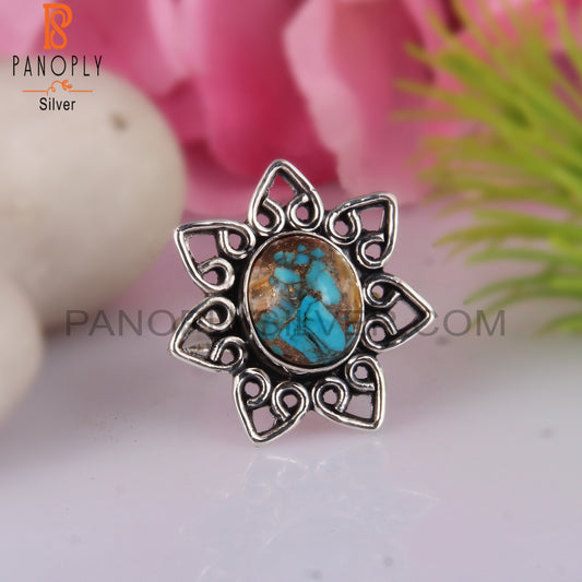 Mojave Copper Oyster Turquoise Stylish 925 Silver Ring
