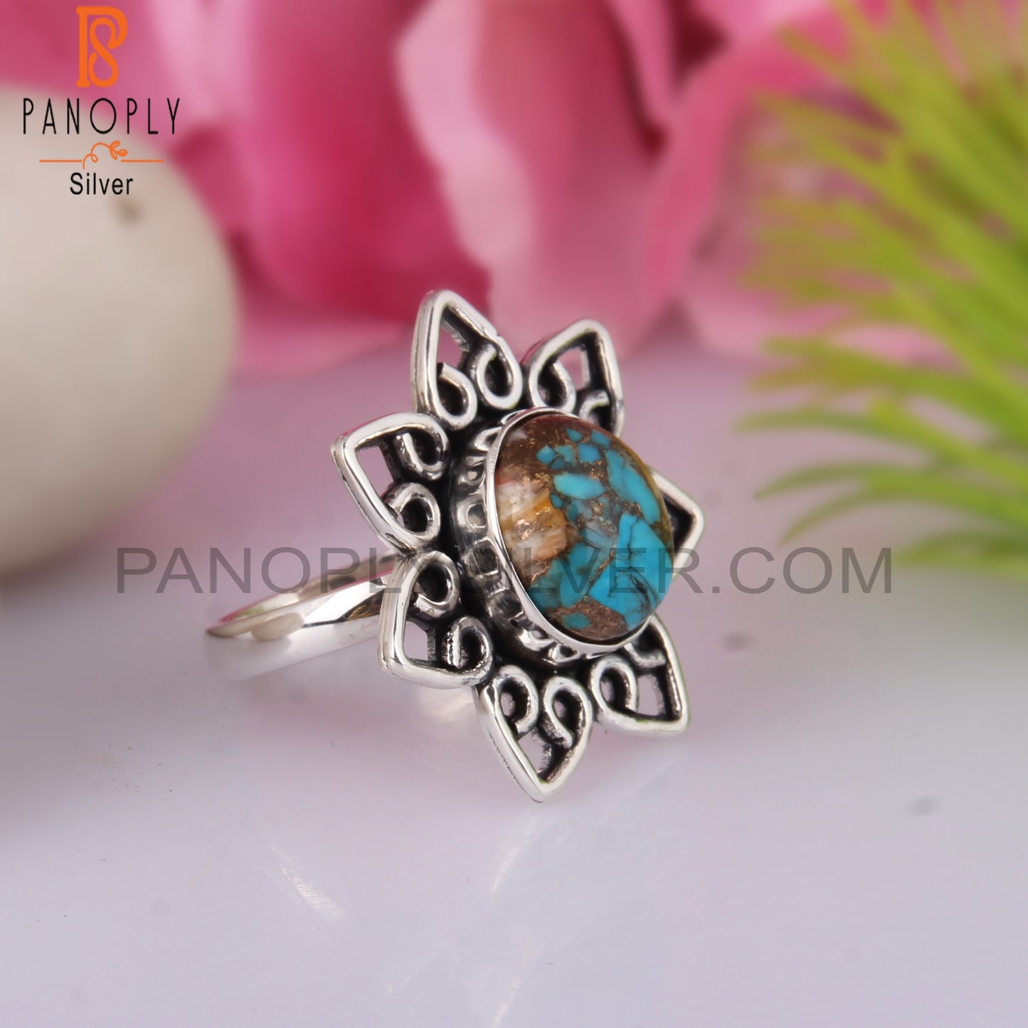 Mojave Copper Oyster Turquoise Stylish 925 Silver Ring