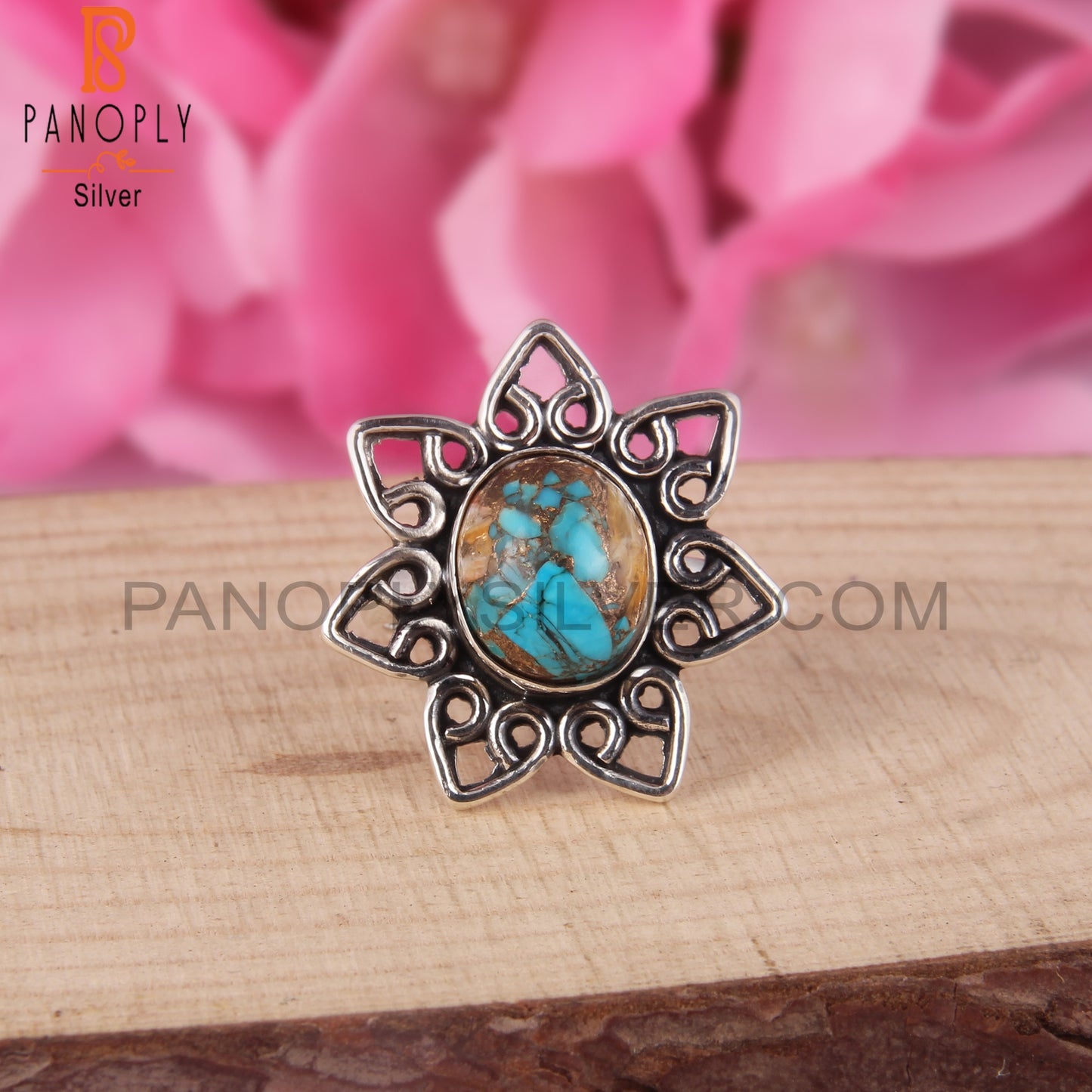 Mojave Copper Oyster Turquoise Stylish 925 Silver Ring