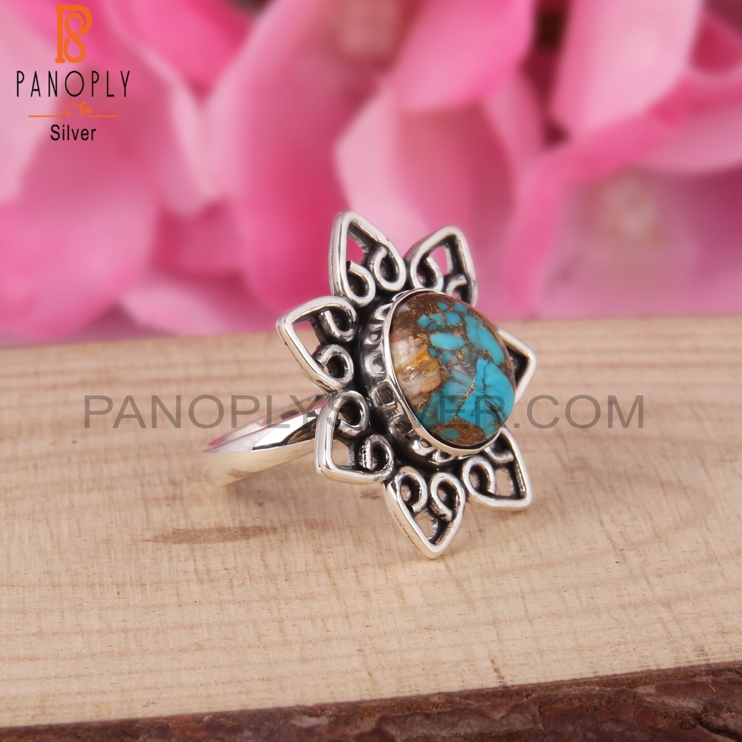 Mojave Copper Oyster Turquoise Stylish 925 Silver Ring