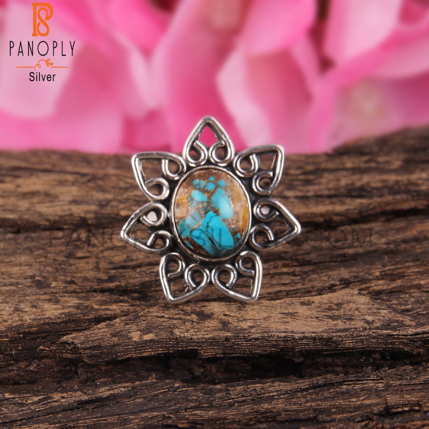 Mojave Copper Oyster Turquoise Stylish 925 Silver Ring