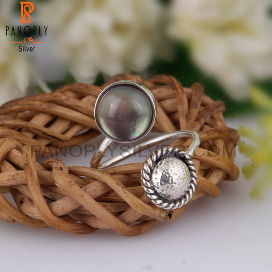 Doublet Gray Mop Crystal Round Shape 925 Sterling Silver Ring