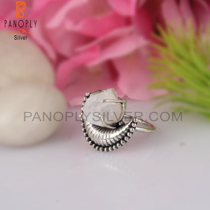 Rough Rainbow Moonstone 925 Sterling Silver Statement Ring
