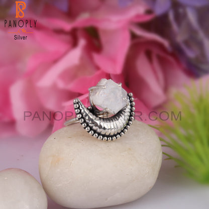 Rough Rainbow Moonstone 925 Sterling Silver Statement Ring