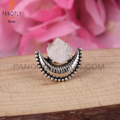 Rough Rainbow Moonstone 925 Sterling Silver Statement Ring